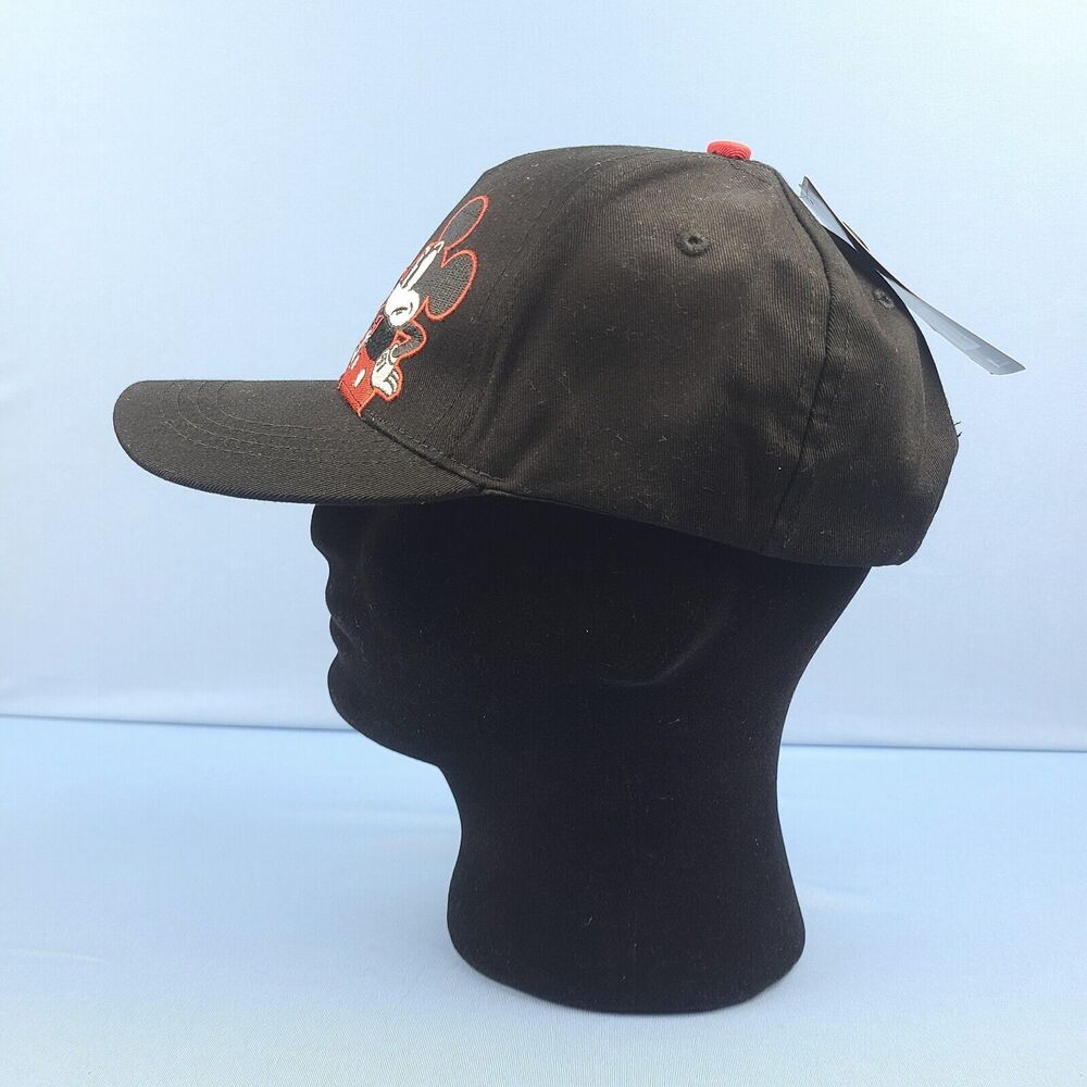 Disney Mickey Mouse Hat Baseball Cap Angry Black Red Adjustable Snapback Eyebrow - Picture 3 of 11